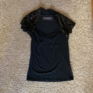 Zara Collection Black Sequin Shrug style short sleeve top size M